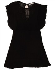 ZARA Womens Crochet A-Line Dress UK 12 Medium Black Viscose BD15