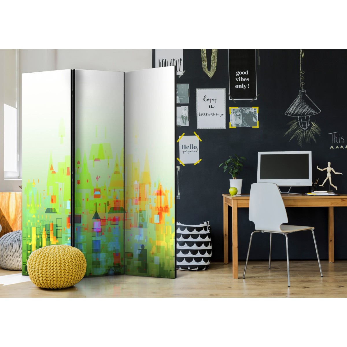 Paravent 3 volets deco moderne Abstract City separation piece - 2