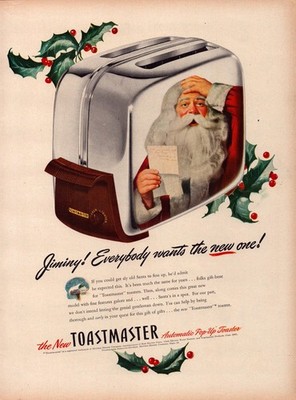 Toastmaster Magazine Ad Print 1947 Christmas Santa Holiday Toaster