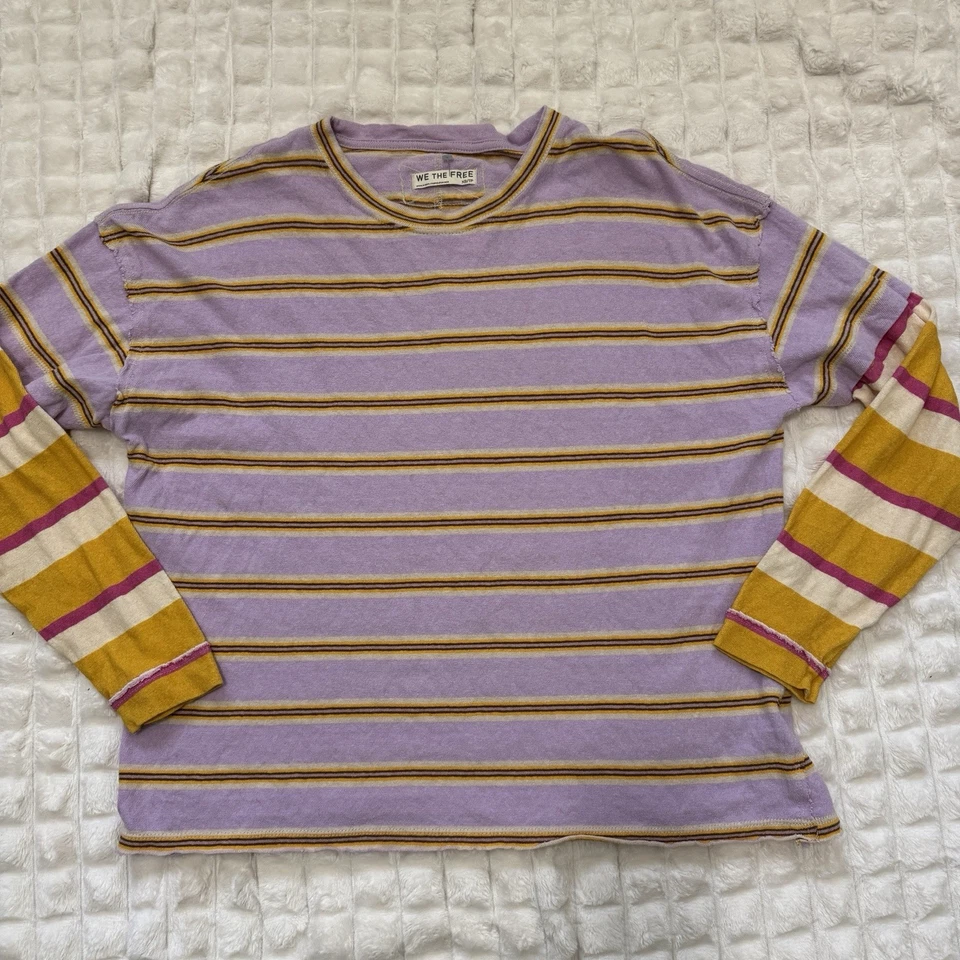 Camiseta WE THE FREE People XS Nina a Rayas Manga Larga Slub De Gran Tamaño Foto 4 de 4