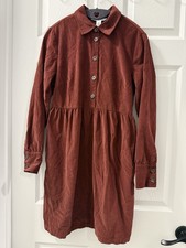 Nine West Corduroy Brown Collared Button Front A-Line Dress XS Long Sleeve