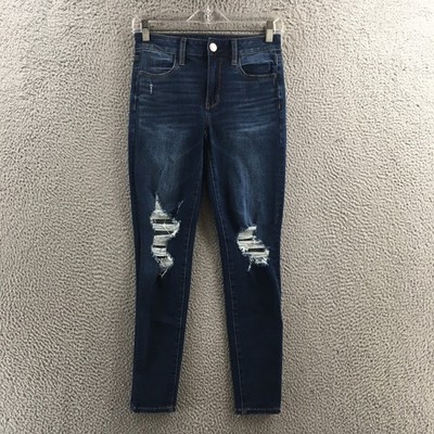American Eagle Jeans Womens 8 Blue Distressed Skinny Mid Rise Denim Zip Fly