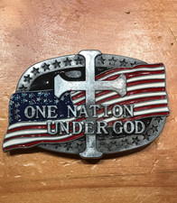 CLASSIC ONE NATION UNDER GOD ENAMEL AMERICAN FLAG BELT BUCKLE