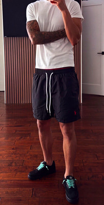 Polo Ralph Lauren Herren Badeshorts M Schwarz unifarben Kordelzug Netzfutter