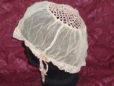 Antique Night Cap Crochet Net Lace Edwardian Flapper Boudoir Dust Hat Bonnet