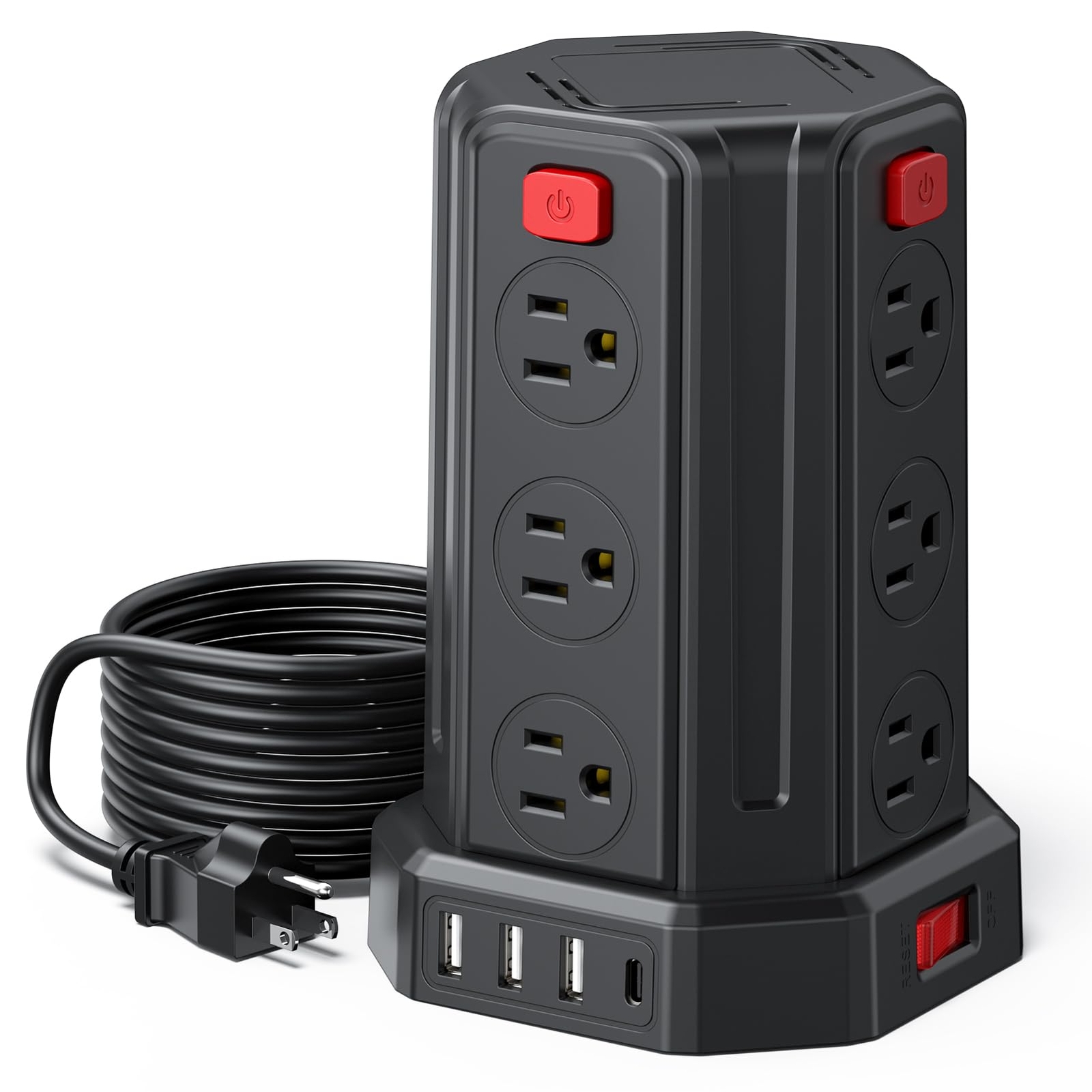 PD 20W Power Strip with 10FT Extension Cord Multiple Outlets Surge Protector ...