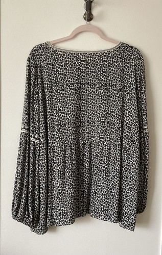 Max Studio Women’s Black & White Print Round Neck Balloon Sleeves Size 3XL - Picture 2 of 12