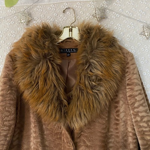 vintage fur trim 90s giacca penny lane car coat / peacoat size large gold - Picture 5 of 13