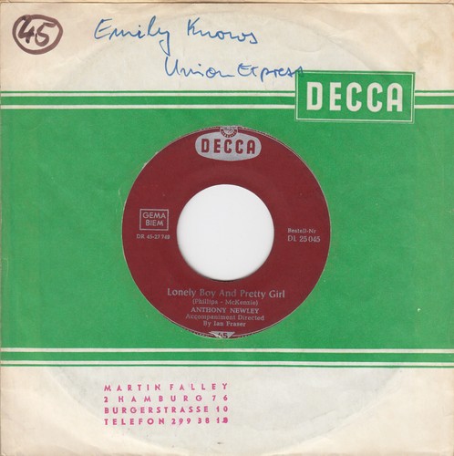 Anthony Newley – Lonely Boy And Pretty Girl / And The Heavens Cried - Decca 1961