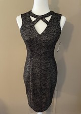 GUESS Dress Bodycon Black Gold Sleeveless Glitter Short Women's Size 4