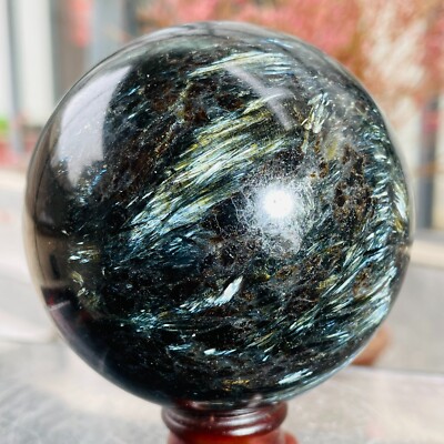 757g Natural Astrophyllite Fireworks Stone Quartz Crystal Sphere Ball Healing
