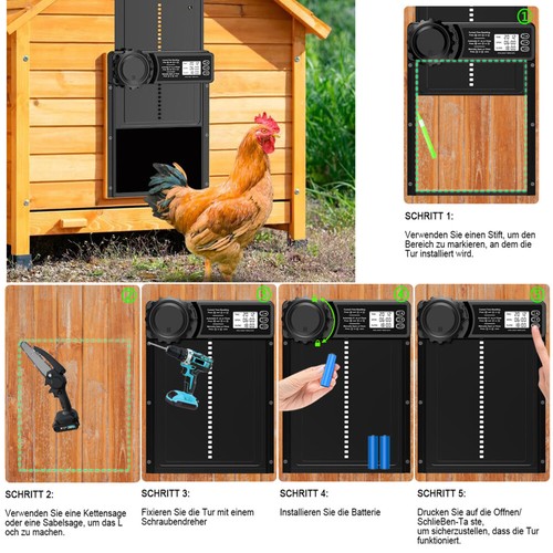Alu Hühnerklappe Elektrisch Hühnertür Hühnerstalltür Automatische mit/ohne Solar - Bild 19 von 57