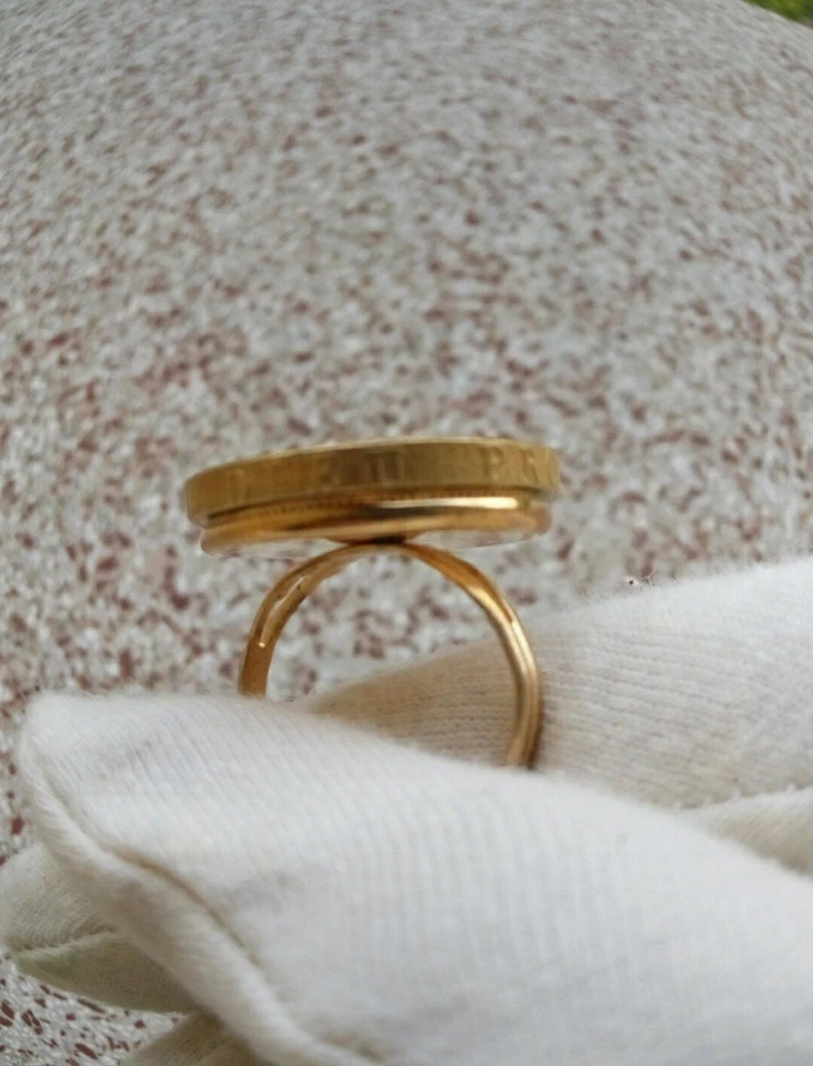 Bague Chevalière Napoléon III 20 Francs Doré Or Fait Main - Photo 2/4