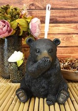 Rustic Whimsical Black Bear Covering Nose Toilet Brush And Holder Figurine Set