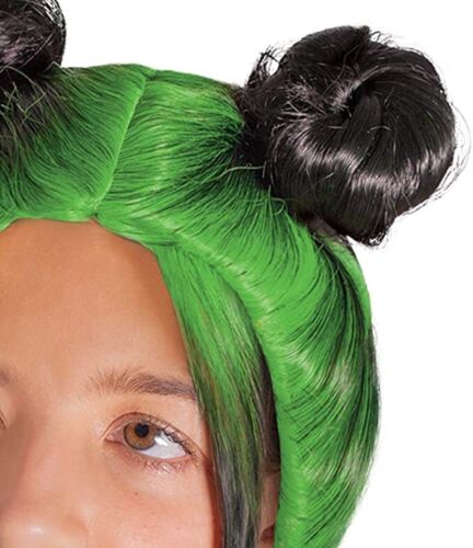 Official Kids Billie Eilish Double Bun Green Wig for Girls Fancy Dress Costume - Picture 3 of 4