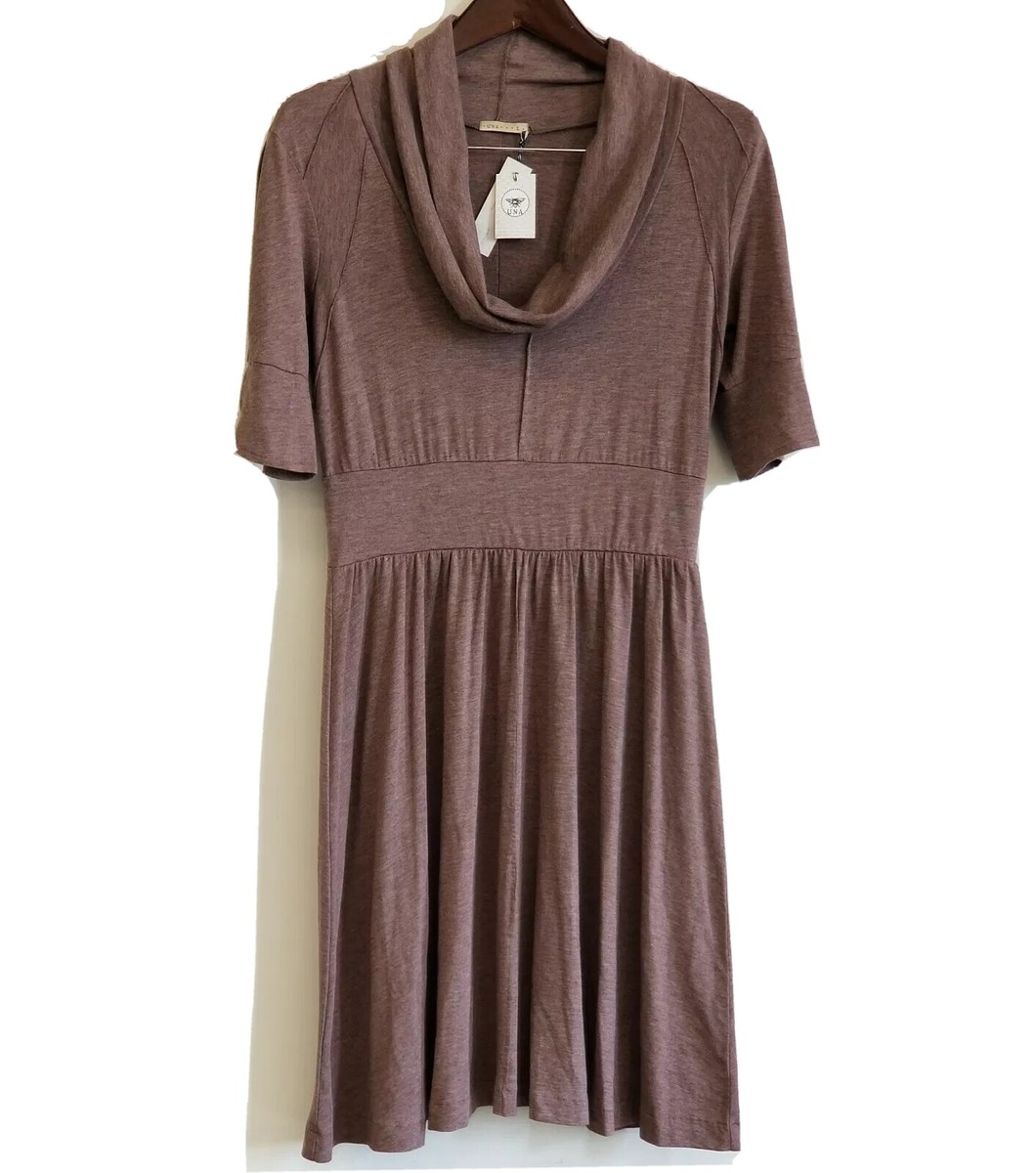 UNA 297 Nikki Dress Cowl Neck Chocolate Heather Brown Bamboo UNA 297 Nikki Dress Cowl Neck Chocolate Heather Brown Bamboo