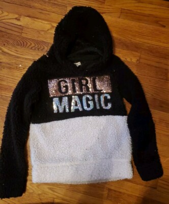 One Step Up Girl Long Sleeve Sherpa Hoodie Pullover White/ Black  Size S7/8