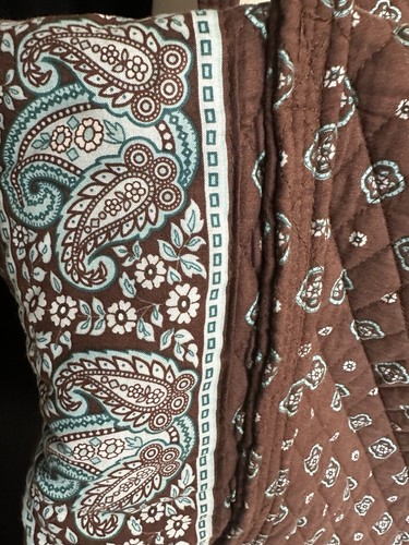 Country Provencial Quilted Teal Blue Brown Paisley XL Tote Bag Weekender Duffle - Picture 2 of 8