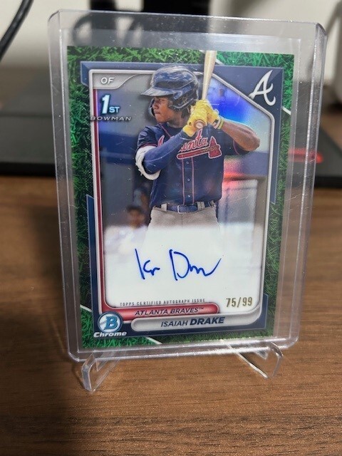 2024 Bowman Chrome 1st Auto #BCP-21 Isaiah Drake Green Grass Refractor /99