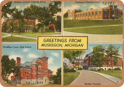 #ad #ad METAL SIGN Michigan Postcard Greetings from Muskegon Michigan Hackley M $19.95