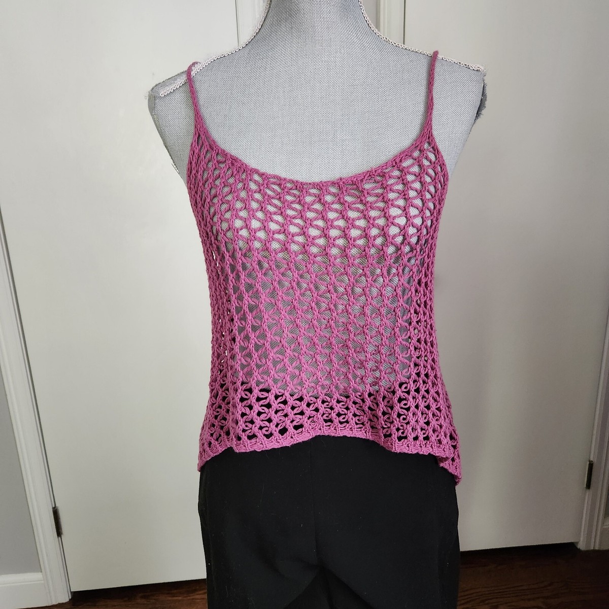 Pins and Needles Anthropologie Womens Boho Dusty Pink Crochet Tank
