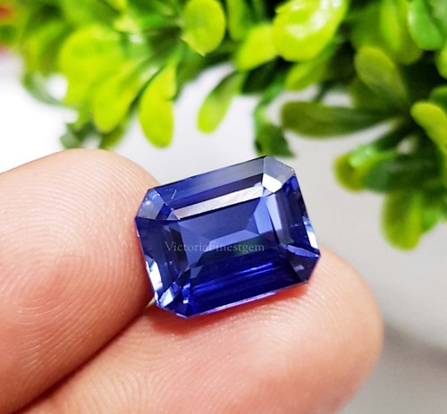 Certified 10.40 CT Natural Blue Sapphire Emerald Shape Ring Size Loose Gemstone - Picture 6 of 9
