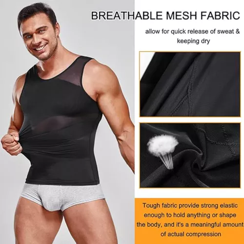 MENS SLIMMING BODY SHAPER BELLY CHEST COMPRESSION VEST GIRDLE SHIRT TANK TOP - Picture 5 of 29