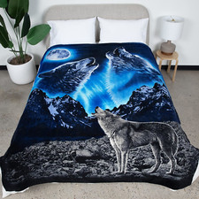 Wolf Fleece Blanket 75 x 90 inches Queen Size Super Soft Plush Throw for All