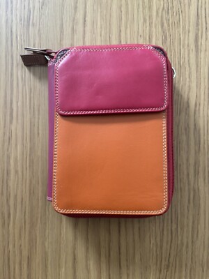 MyWalit Zip Round Multi Purse Wallet Red  Orange Leather - No Shoulder Strap
