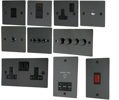 Volex Schwarz Nickel 1G/2G Licht/Herd Schalter Doppel Elektro/Rasierer Steckdose