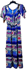 Andrea Missy Maxi Dress Cold Shoulder Spaghetti Straps Royal Geometric Print ~ L