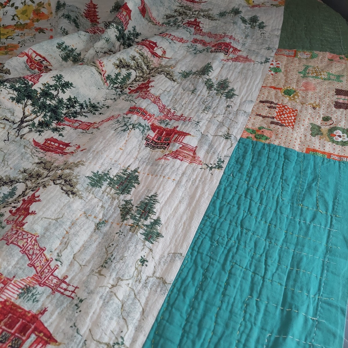 shadhachi9さん専用 M QUILT Patchwork Quilt FULL Reversible Asian Handstitched Squares