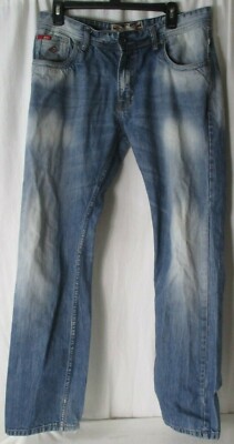 Lee Cooper 36 x 34 Harry Straight Leg Light Wash Stretch Denim Jeans Distressed