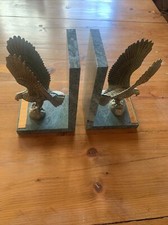 Solid Brass American Eagle Bookends Green Marble Isaiah 40:31 Brass Plaques