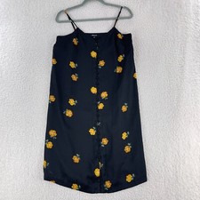 Madewell Black Button-Front Slip Floating Florets Slip Dress Womens Size 6