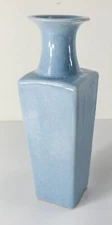 Antique Chinese Clair-De-Lune Ru Type Pale Blue Glazed Square Rouleau Vase