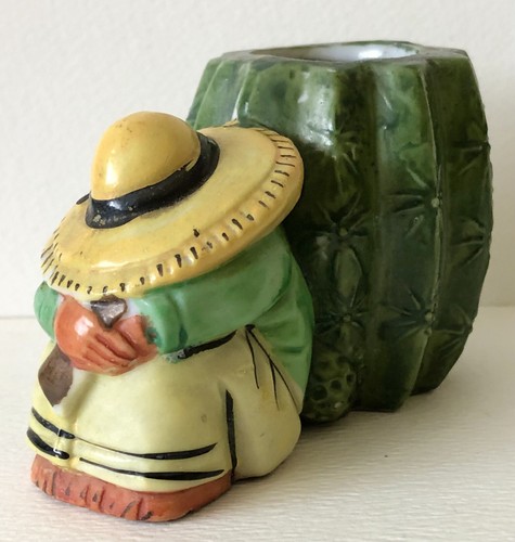 Vintage 1950 Sleeping Hat Mexican Cactus Small Flower Planter Pot Japan Ceramic