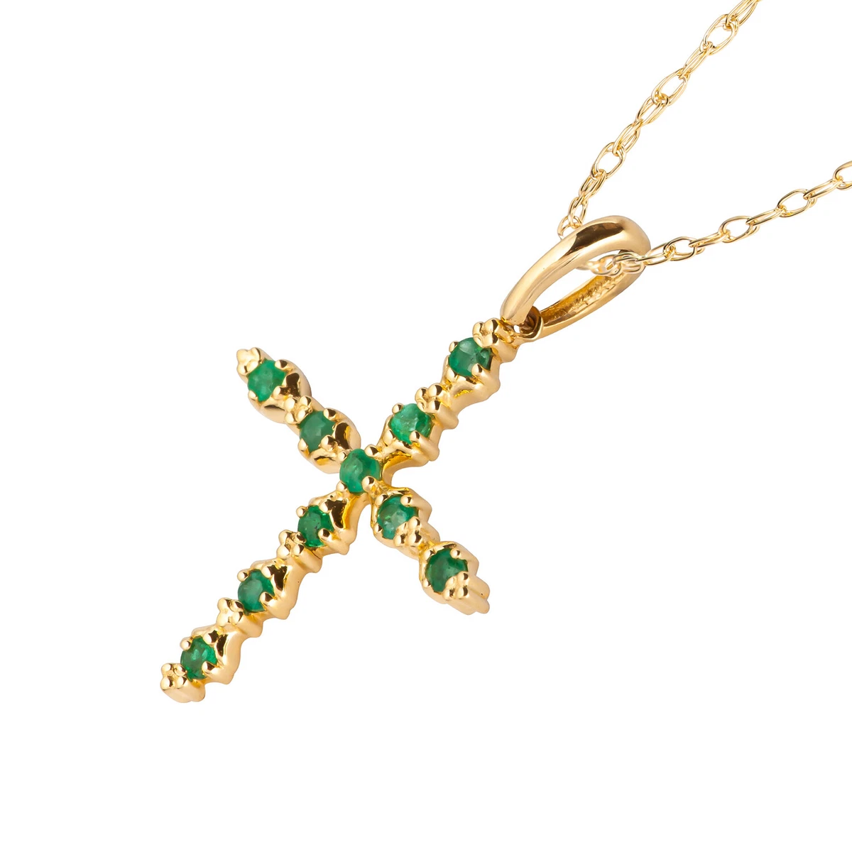 10k Yellow Gold Genuine Emerald Cross Pendant Necklace eBay