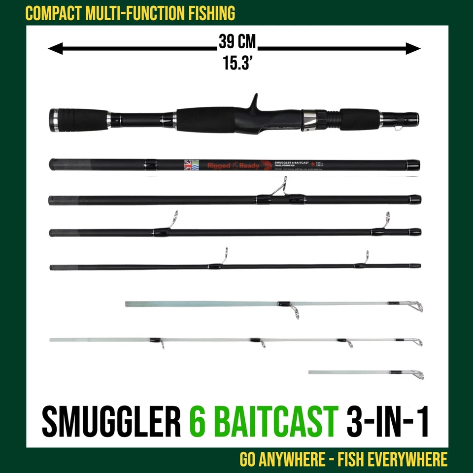 Smuggler 6 Baitcast Compact Travel Fishing Rod & Case 7’ -Spin,General Fishing - Image 2 of 4
