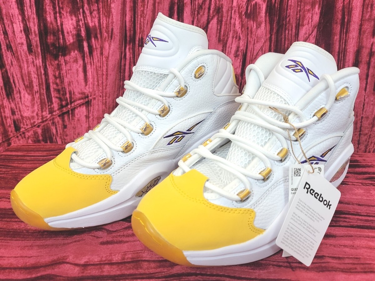 Reebok Question Mid ホワイト/イエロー Mens REEBOK QUESTION Mid White Yellow Iverson Shoes Sneakers