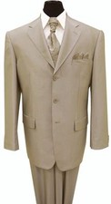 Men's Three Button Solid Tan Wool Feel Sharkskin Look Suit 58025