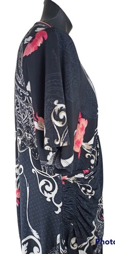 BNWT VIRTUELLE size XL - 24 Black & Floral Mock Wrap Dress Stretch Knit - Picture 3 of 8