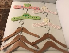 4 Vintage Hand Painted Wooden Hangers  5 plain Child Kids Wooden Hangers