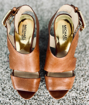 MICHAEL KORS Platform High Heels Size: 7 1/2   Leather Upper   Light Brown   New