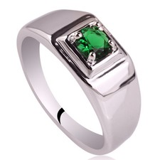 Emerald Green Stone Small Size .925 Sterling Silver Ring for Men Husband Gift