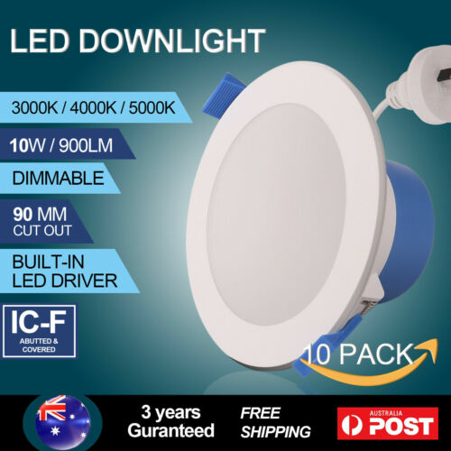 10X LED DOWNLIGHT KIT 10W TRI-COLOR DIMMABLE 900LM RECESSED DAY LIGHT CCT 90MM - Picture 1 of 10