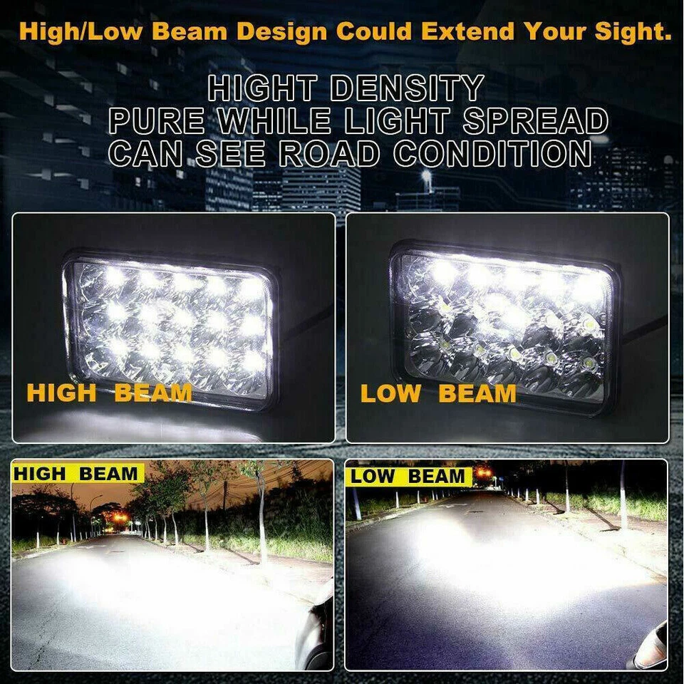 FOR Kenworth T800 T400 T600A W900 4pcs 4x6" Led Headlights Hi/Lo Sealed Beam  - Image 4 of 4