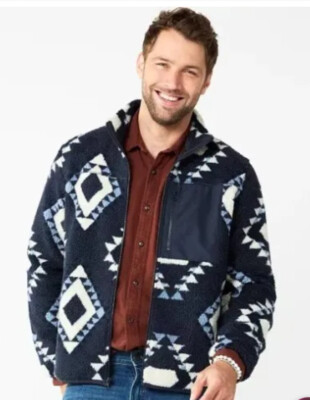 Men XXL Sonoma Kohls Southwestern Print Navy Blue Sherpa