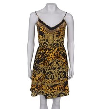 VERSACE Silk Black and Gold Print Dress, Size IT40 (S)