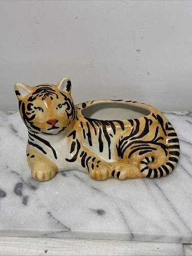 Anthropologie Leah Goren Tiger Animal Vase Stoneware Planter Pot Cat Garden EUC - Picture 17 of 17